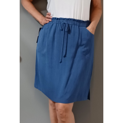 Jupe culotte bleu denim taille élastique avec poches